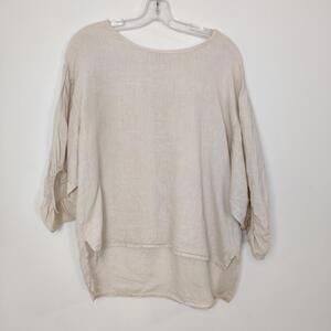 Bellambra Made In Italy 100% Linen Layered Beige Tunic Top Size Large Bohemian